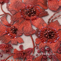Roter Handarbeits-Stickerei Designe-Stoff für Kleid